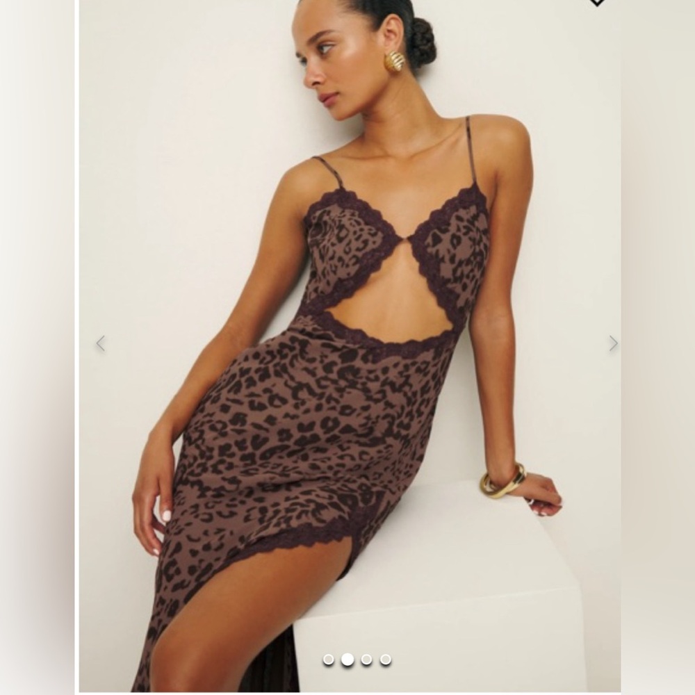 REFORMATION ANNALISA ANIMAL PRINT SLIP DRESS SIZE 0 MIDI LENGTH CUTOUT FRONT